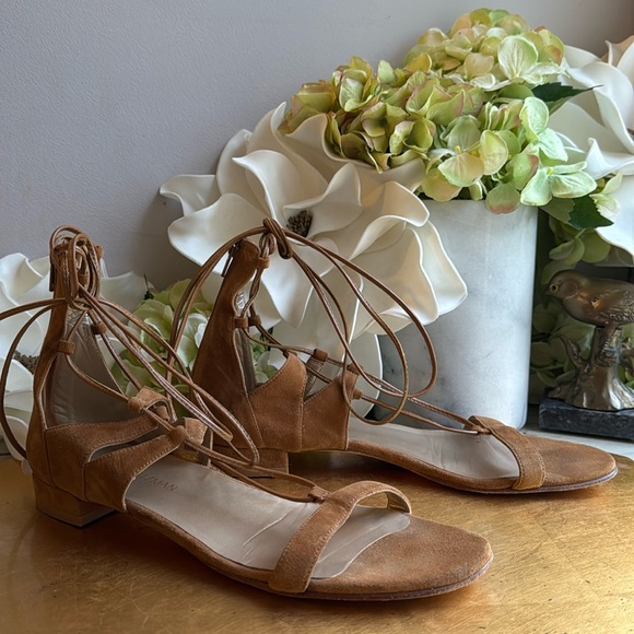 Stuart Weitzman Gladiator Lace-Up Sandals in Brown Suede
